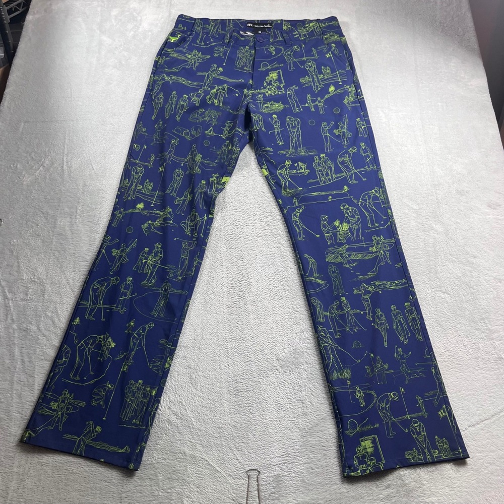 Travis Mathew Chive Line Driver Golf Pants Mens 34 Navy Blue Lime Green Print